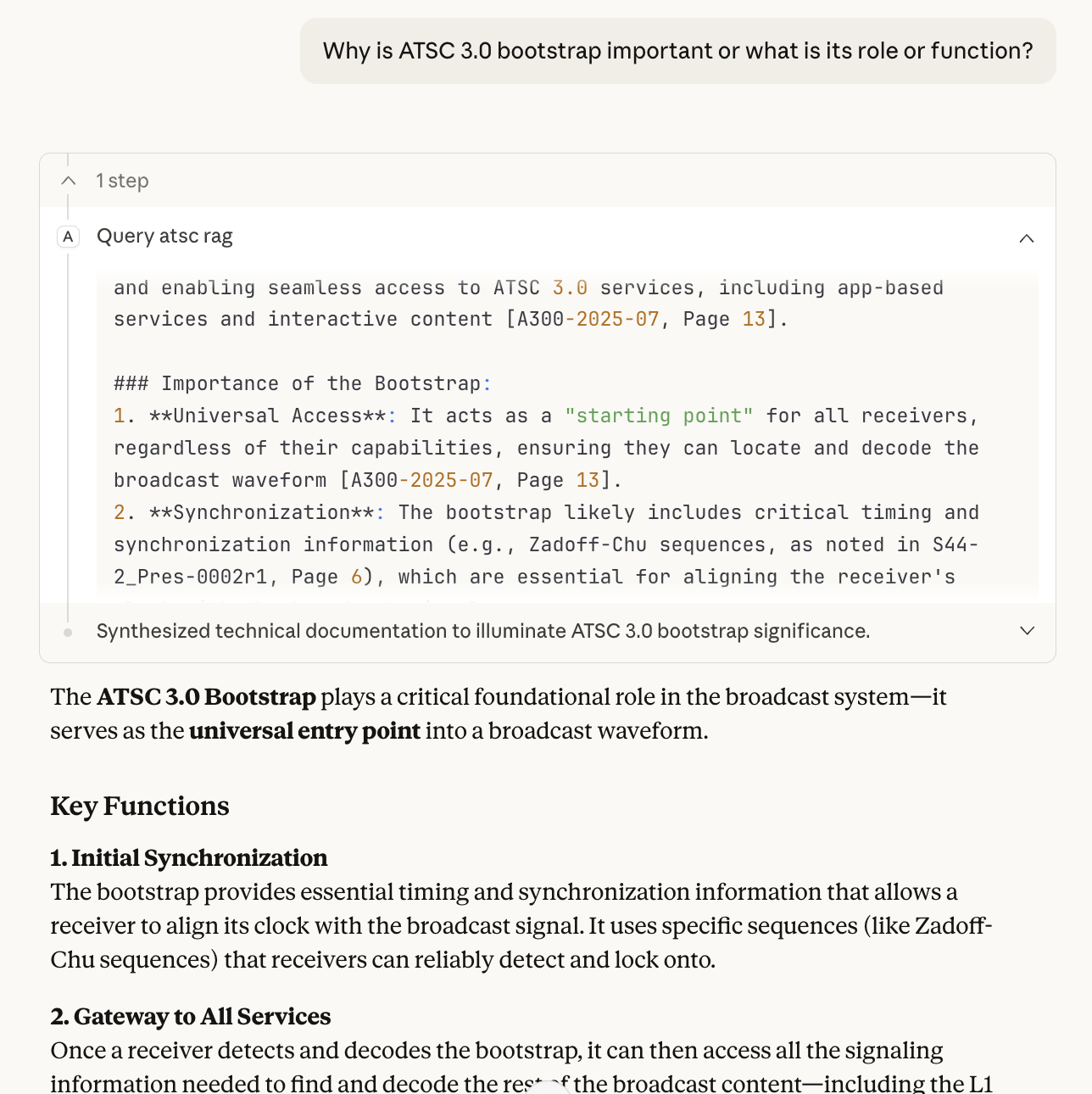 A Retrieval-Augmented Generation system that makes ATSC 3.0 and B2X specifications searchable and queryable with AI, providing authoritative answers with source citations.